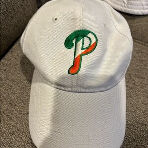 White Baseball Cap with Green and Red Logo